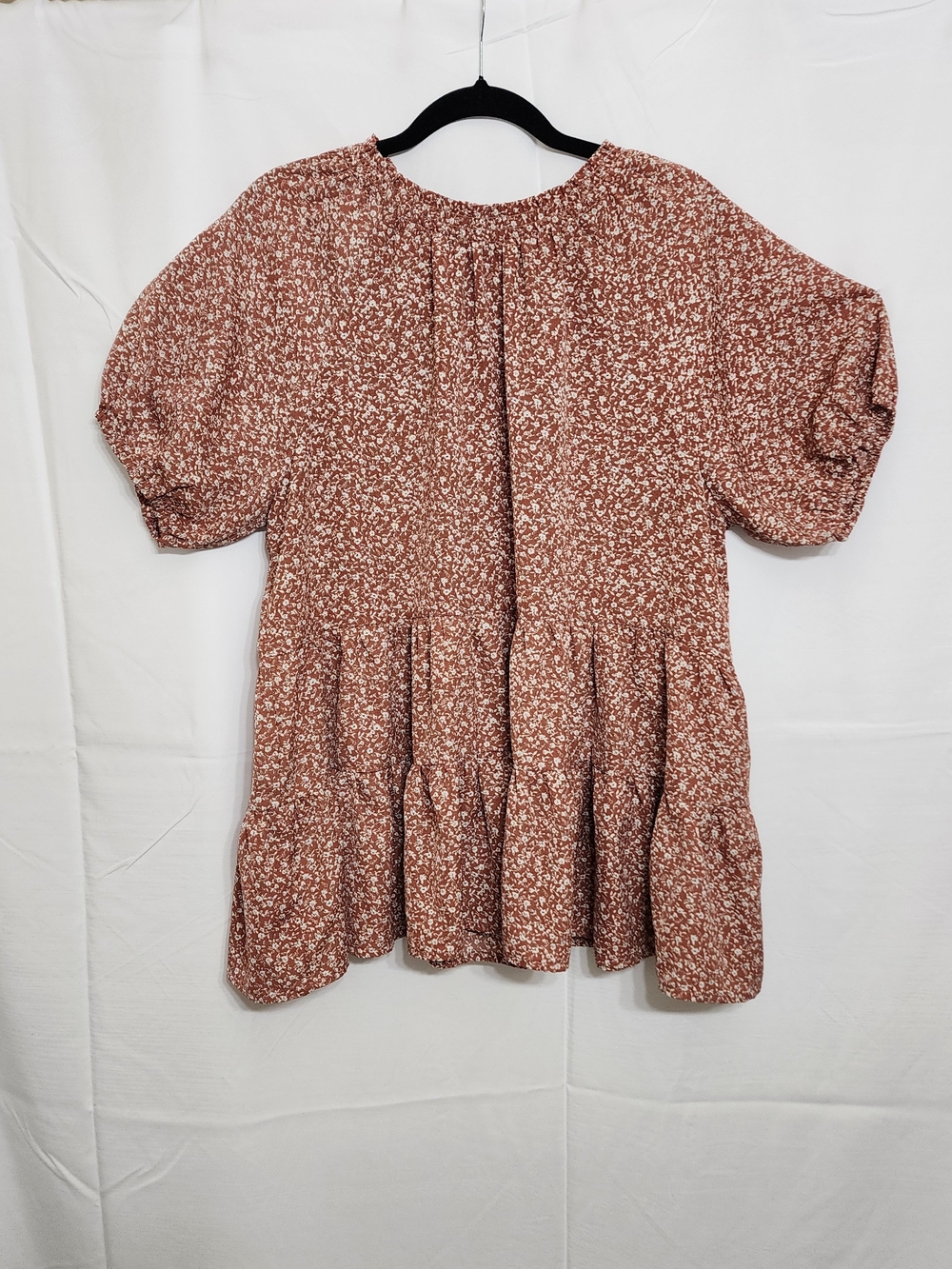 Floral Ruffle Peplum Blouse in Rust